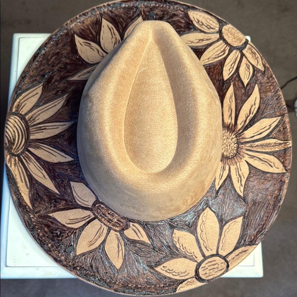 Floral Tan and Brown Hat